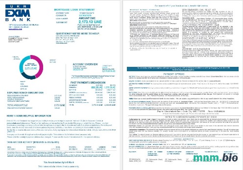 Ukraina Ukreximbank Bank wyciąg z kredytu hipotecznego w formatach Word i PDF, 4 strony 1-2